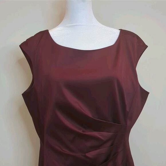 Lauren Ralph Lauren Wine Red Women’s 16 Satin Cocktail Party Dress Event Holiday - Picture 2 of 16